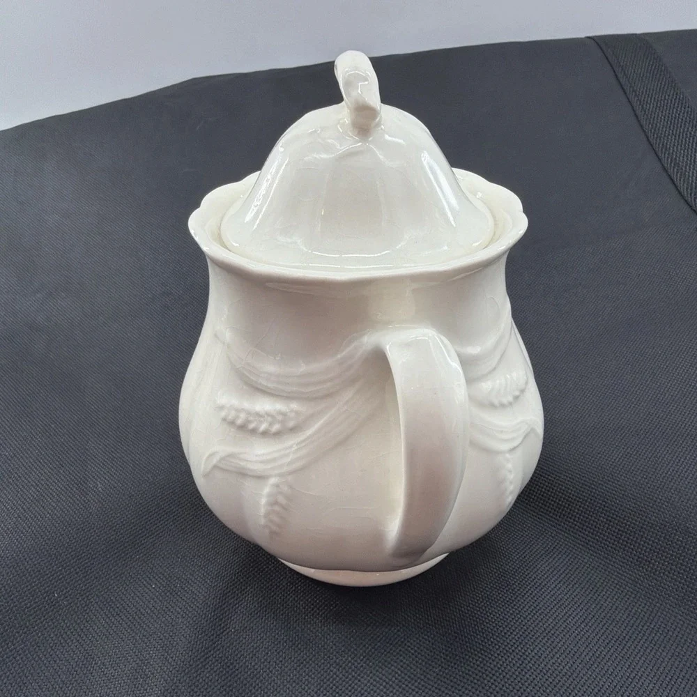 Wheat Sheaf Sugar Bowl White Ironstone w/ Lid Wilkinson Staffordshire England
